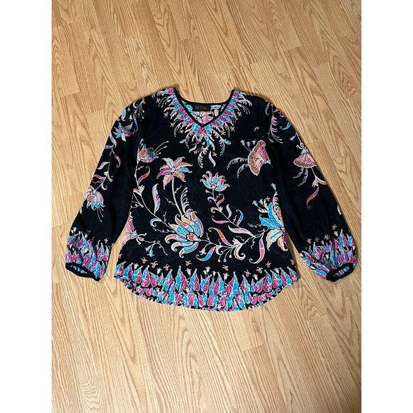 Bob Mackie Wearable Art Floral Print Blouse X-Small Black Multicolor - Picture 1 of 5